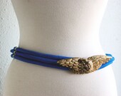 Cobalt Blue Rope Belt with Gold Eagle Buckle