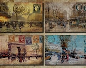 Shabby Chic I Love Paris Antique French Postcards Street Scenes Vintage Decoupage Journaling Backgrounds Digital Collage Sheet 208