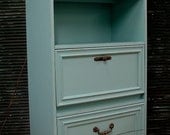 Vintage Reclaimed Thomasville Covington Blue Painted Distressed Lighted Bookcase Secretary Cabinet Dresser Shelf (MLD) Call for SHIP QUOTE
