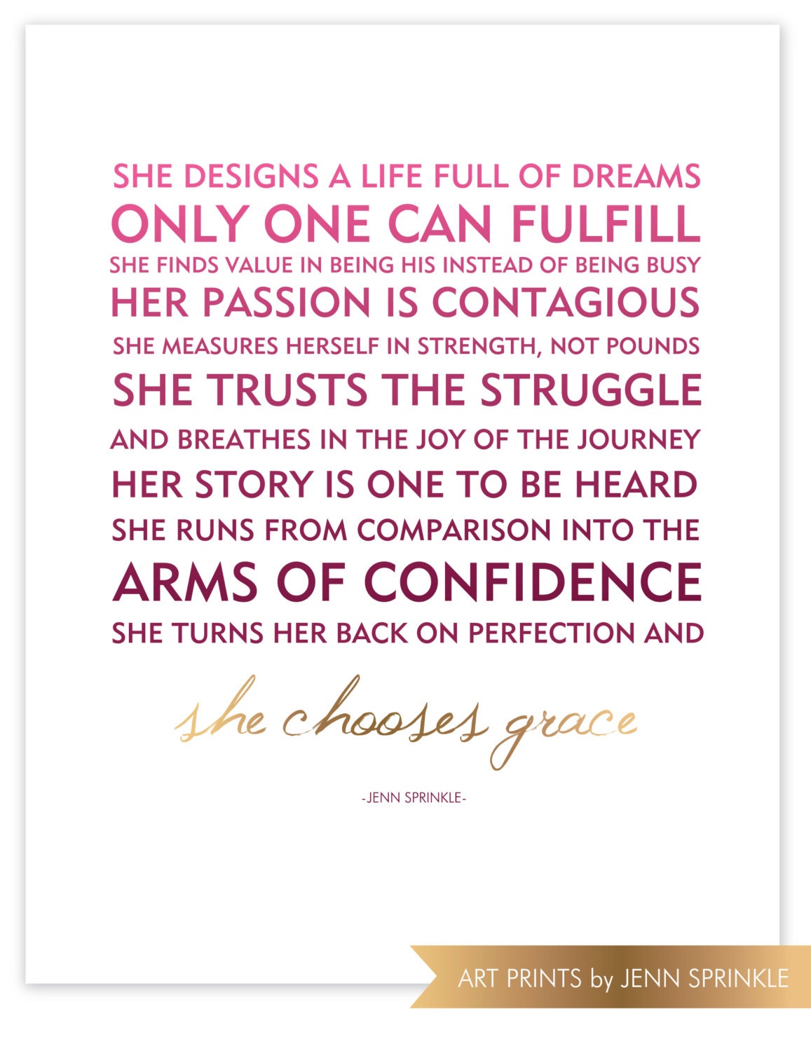 11x14 Poster - She Chooses Grace Pink & Gold Foil