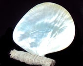 Md 6in Mother of Pearl Smudge Plate, polished Gold Lip m.o.p., money spell, Baby Blessing, Wiccaning, Offering plate, altar, free white Sage