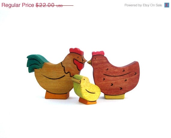 3 DAY SALE - Chicken Family - Farm Toy - Animal Toy - Waldorf Toy