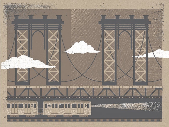 NYC Manhattan Bridge Art Print - Silkscreen Artprint 9" x 12"