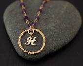 Personalized Initial Necklace - February Birthstone - Purple Amethyst Necklace  - Wire wrapped chain- Custom Initials