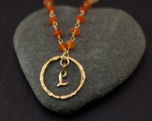 Personalized Initial Necklace - Carnelian Necklace - Custom Initials Jewelry - Gold Letter Necklace - Wire wrapped chain