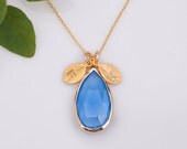 CLEARANCE - Personalized Necklace - Deep Blue Chalcedony Necklace -  Personalized Jewelry - 14k Gold Filled Chain -
