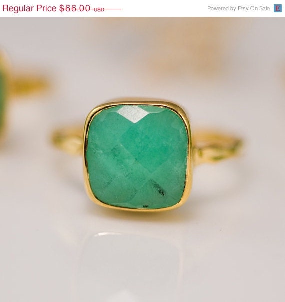 CLEARANCE - Chrysoprase Ring with natural black inclusions - Gemstone Ring - Gold Ring - Bezel Ring - Stackable Ring - Mother's Day Gift