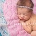 Baby Headband- Newborn Headband- Acrylic Rhinestone Trim on White Skinny Elastic Headband