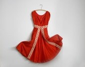 1950s reddish burnt orange chantilly lace dress , size xsmall