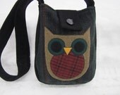 Owl totebag, crossbody bag, recycled wool