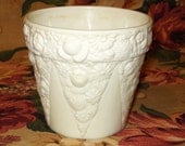 Vintage Custard Glass Planter with embossed floral motif