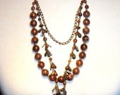 Choco Java Fringe Necklace Up-cycled Re-purposed Jewelry Brown Beaded Boho Necklace