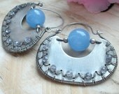 Silver Wire Wrapped Embroidered Earrings With Iolite and  Aquamarine
