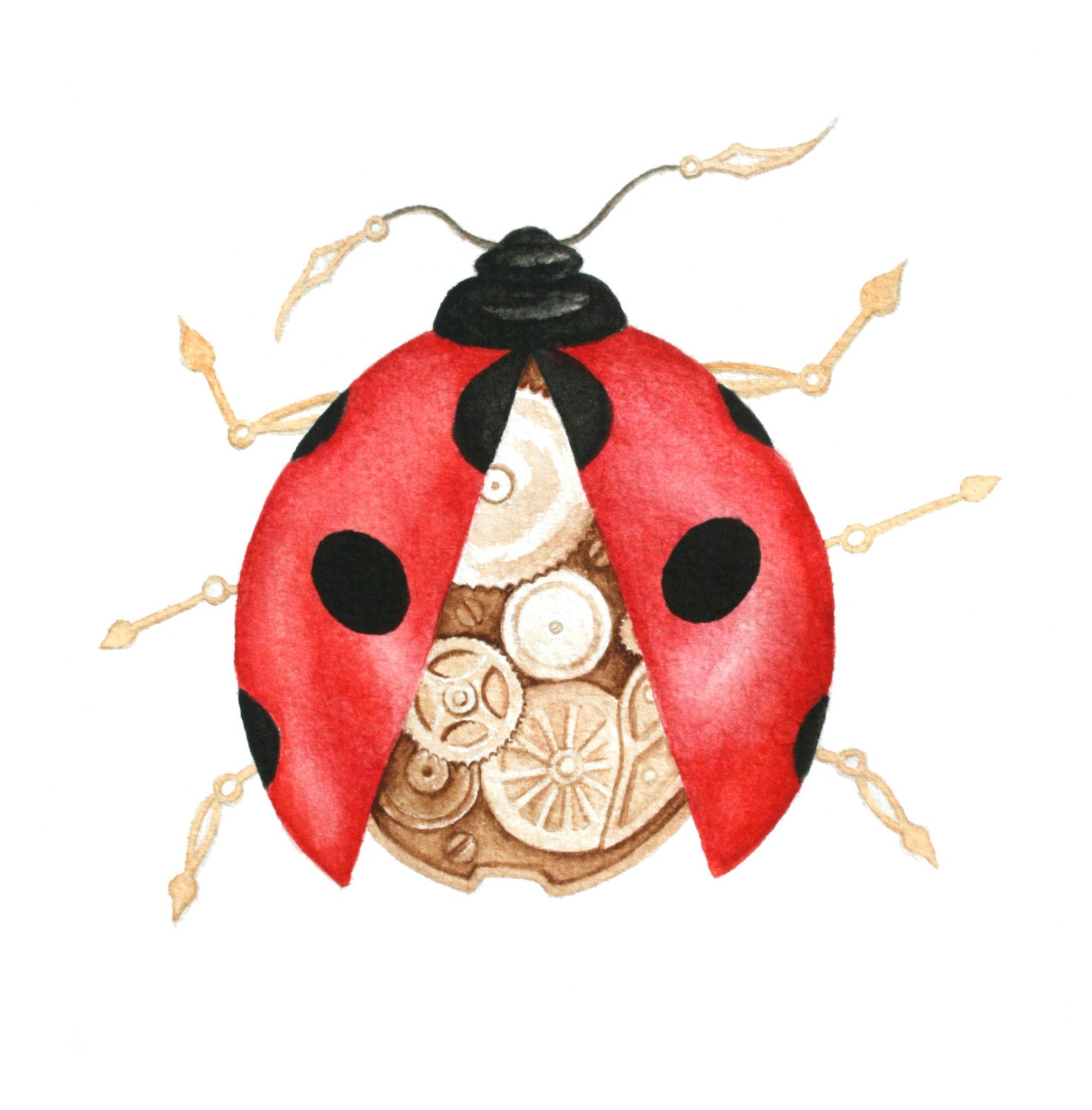 Steampunk Ladybug Archival Print, Original Painting from Dove Hill Cottage