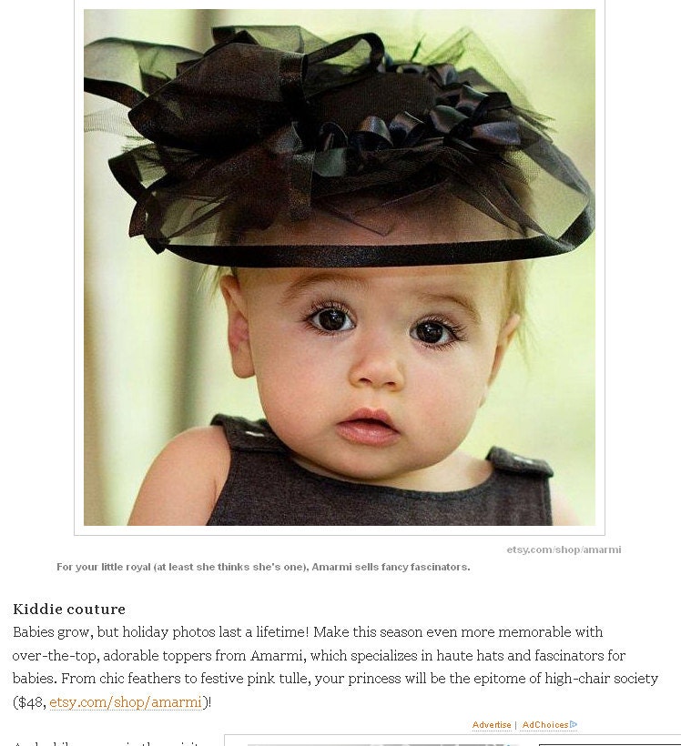 Baby Hat - Classic Black Fascinator for Babies and Little Girls -CUSTOM ORDER