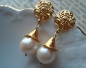 Pearl Earrings Baroque Gold Vermeil Winter Weddings Brides Bridesmaids Graduation Prom Special Occasions Black Tie Maid of Honour Round