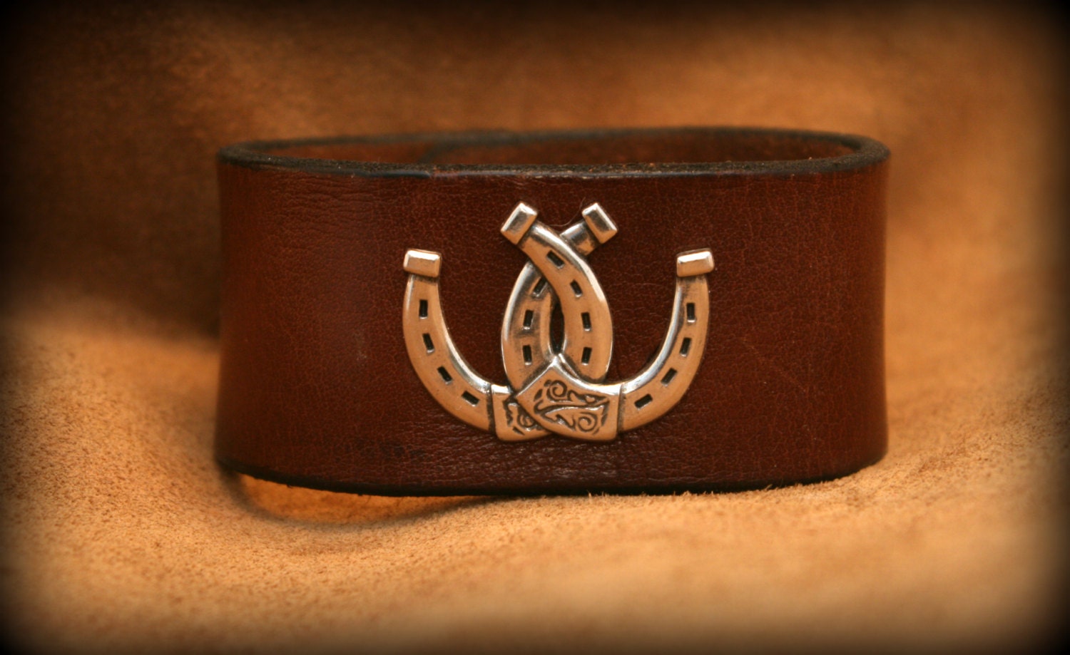 Handmade Leather Bracelet with Horseshoe Concho