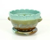 Berry Bowl with Saucer / Made to Order / Green Amber Brown / Handmade Pottery
