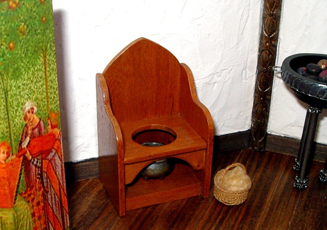 Gothic Commode Chair, Cherry, Dollhouse Miniature 1/12 Scale