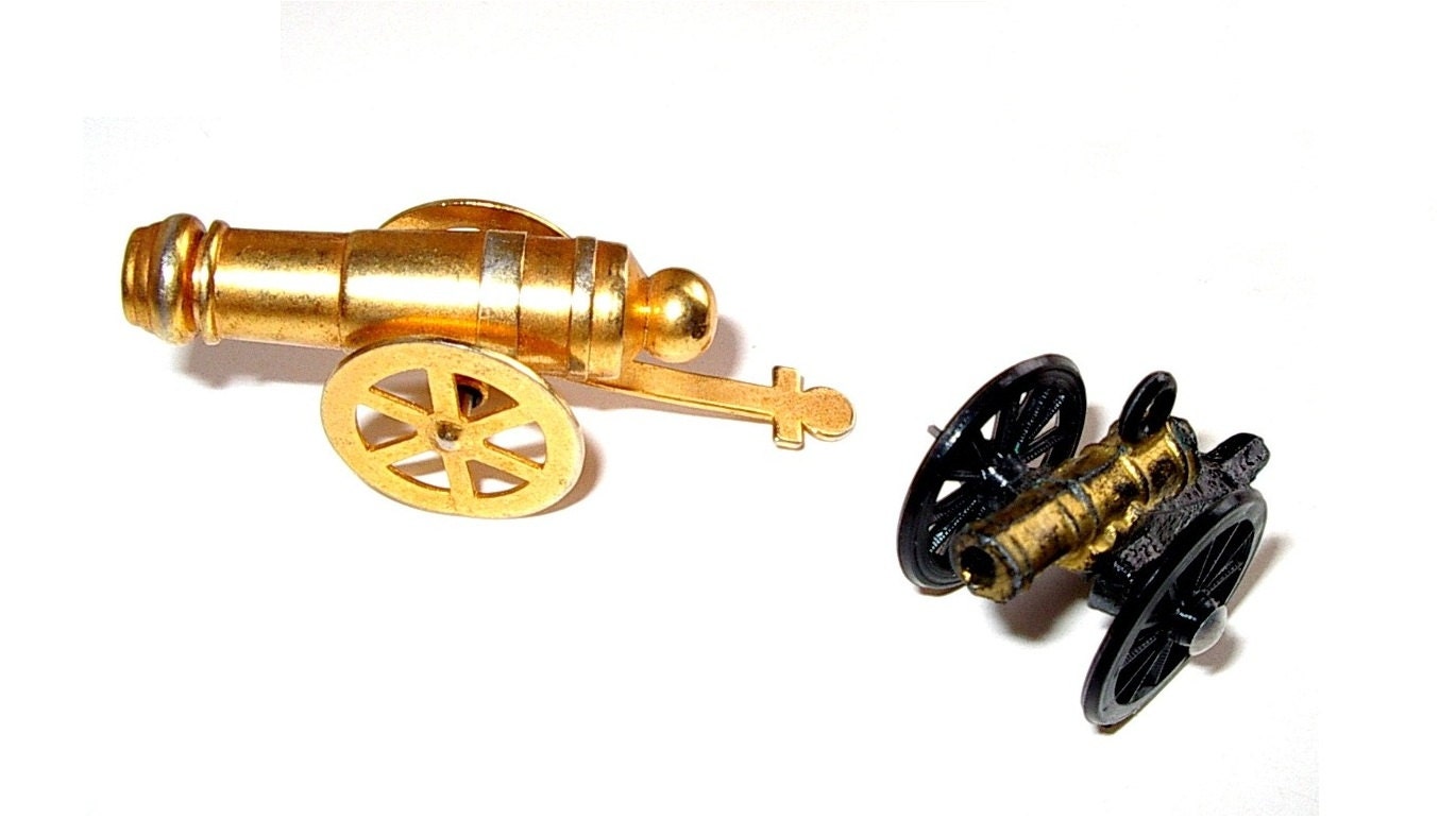 Brass Cannons, Dollhouse Miniatures 1/12 Scale, 2 Cannons
