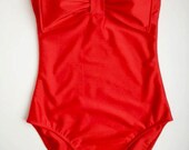 Cherry Red Lycra Swim Fabric Tank Suit with Padding and Bow