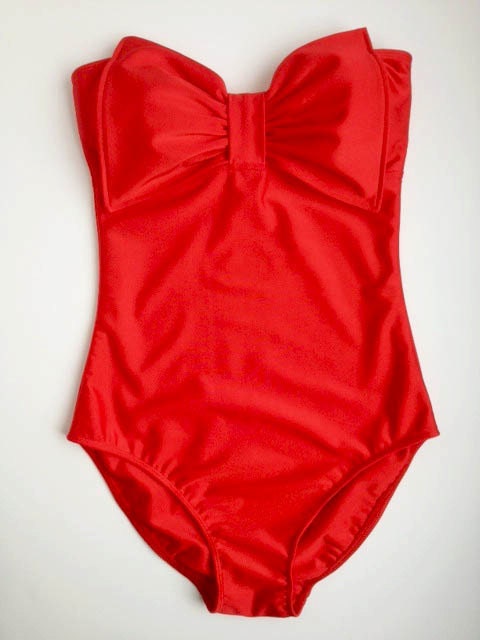Cherry Red Lycra Swim Fabric Tank Suit with Padding and Bow