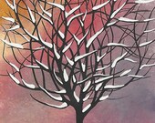 Snow Covered Tree, Original ACEO, Artist Trading Card, ATC. Acrylic Paint.
