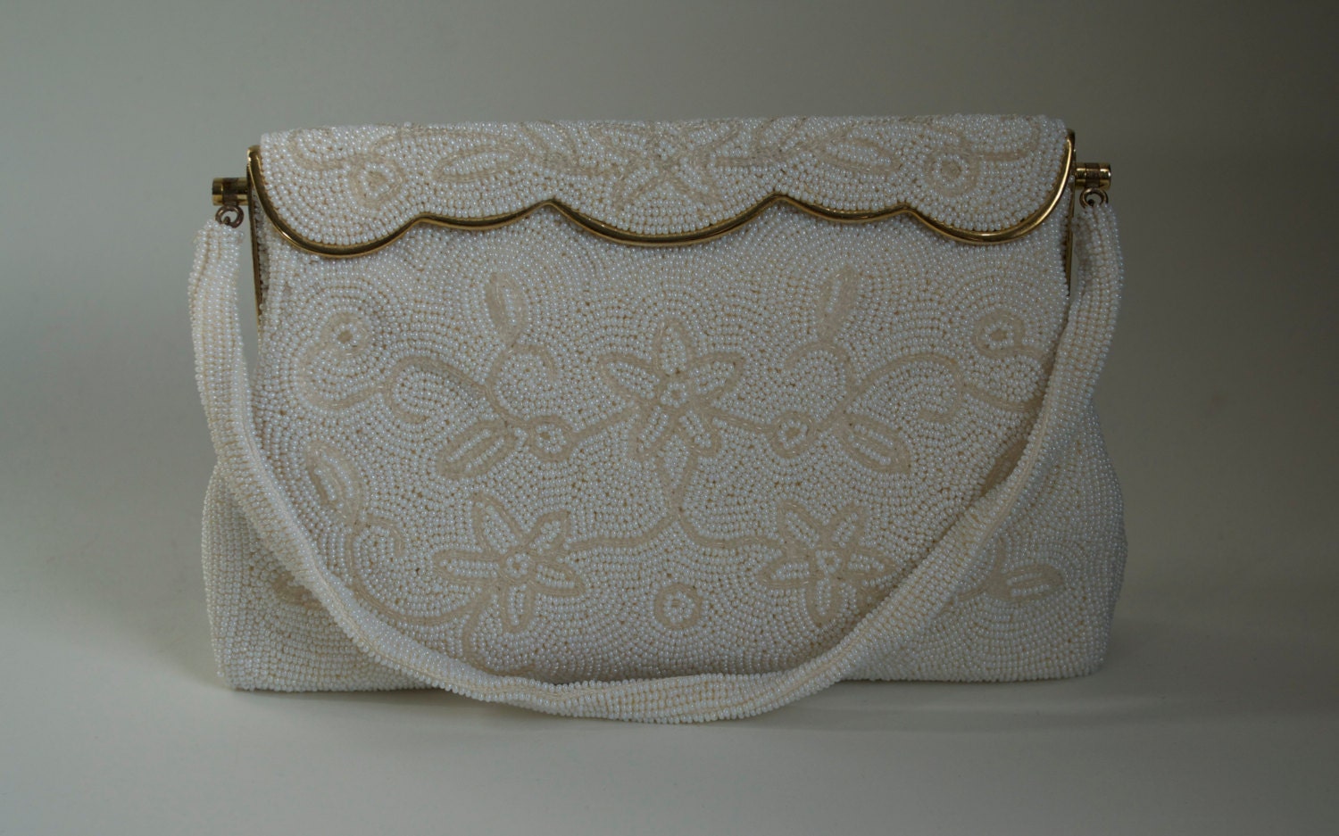 Vintage 1950s Purse White Beaded Handbag Wedding Bridal Fashions