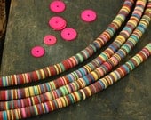 Summer Pops: African Vinyl (Vulcanite) Record Disc Beads, Necklace, Multi-Colored Neon, Primary Colors, 6x.5mm / Summer Festival Fashion