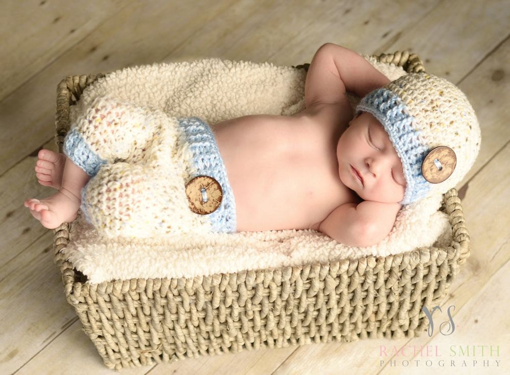 Newborn Shorts with Matching Hat, Bringing Baby Home, Baby Pants, Baby Blue, Cream, FEATURED in DISNEY BABY