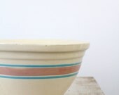 Vintage McCoy Stoneware Bowl / 12" Bowl / Pink & Blue Stripe
