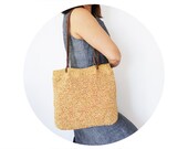 Sand beige yellow velvet shoulder bag with Genuine Leather Handles