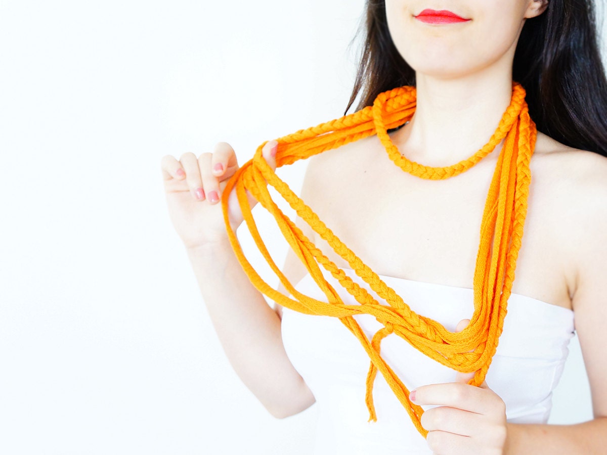 SCARF // Handmade Infinity Eternity Scarf Noodle Scarves Cotton Fashion Neckwarmer Circle Necklace Chunky Cowl Orange