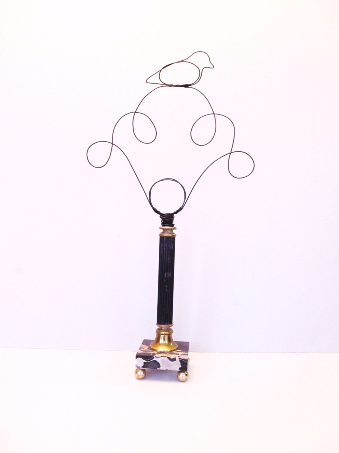 Desktop Wire and Vintage Black Marble Lamp Base Photo/Note/Card Holder
