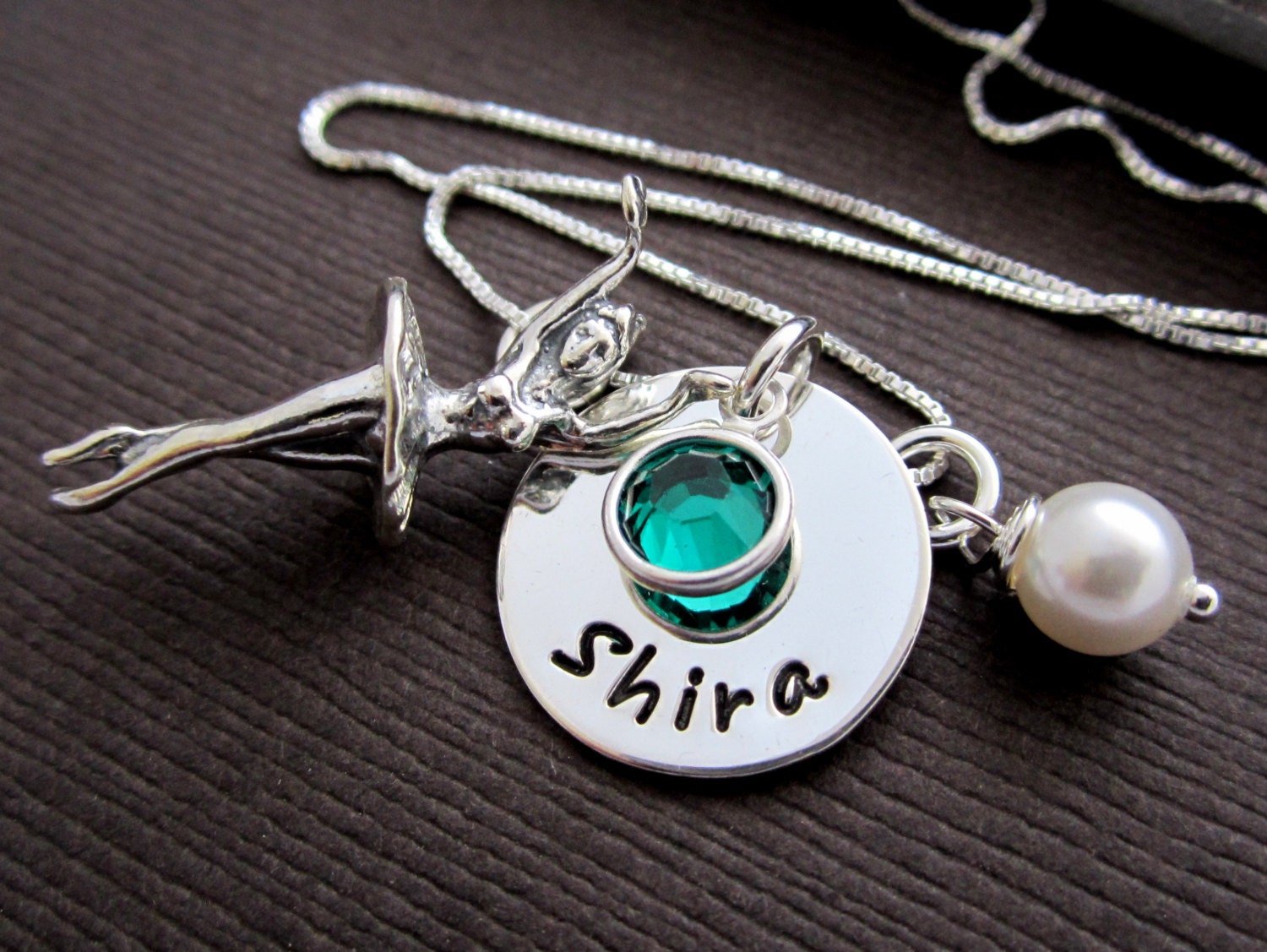 Little Girl Jewelry - Birthstone Name  Ballerina Necklace - Personalized Hand Stamped Sterling Silver - Birthstone Jewelry