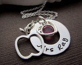 Teacher Jewelry Apple Necklace, Personalized Teacher Gifts, LOVE Teacher Appreciation Jewelry, hand stamped Name & Birthstone