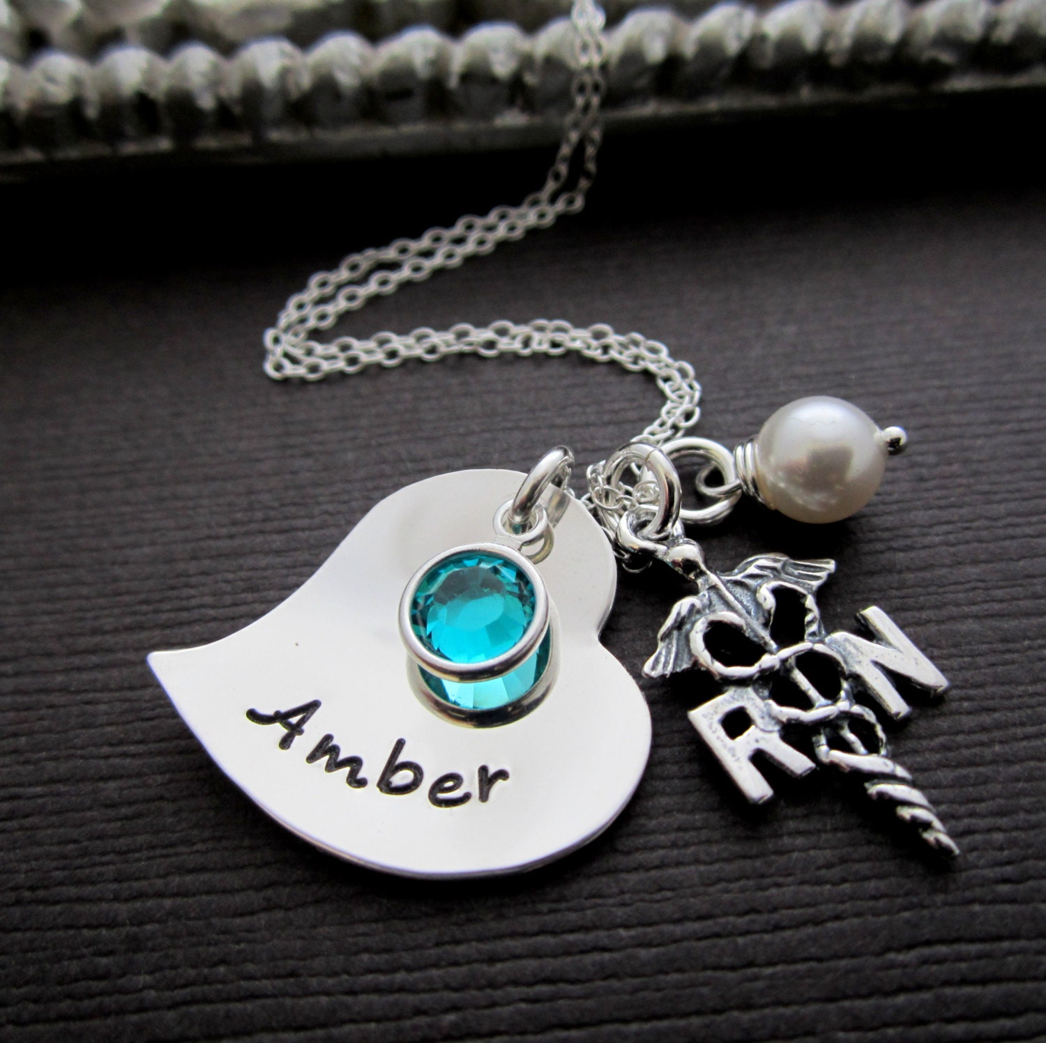 Nurse Jewelry RN/ Nicu Necklace, Registered LPN Nurse Graduation Gift, Personalized Hand Stamped Sterling Silver w/ Birthstone & Pearl