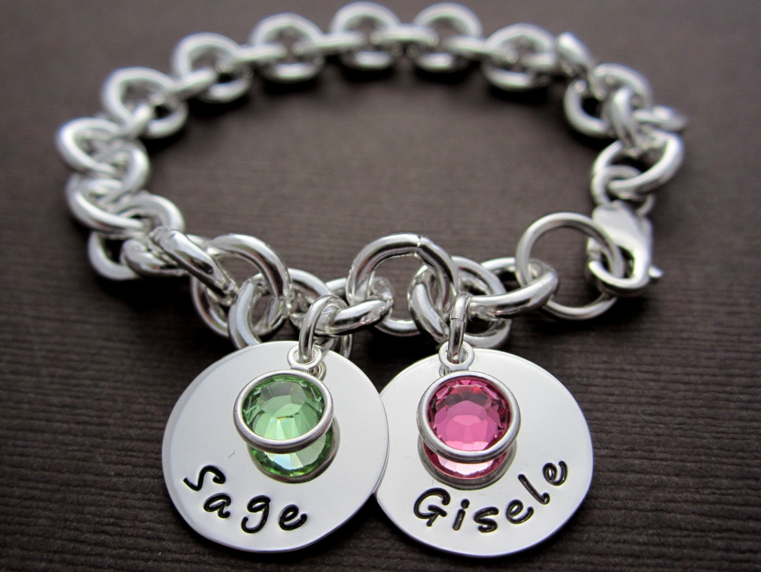 Two Baby/ Children Name charm Bracelet, Mother's Bracelet, Personalized Mom Bracelet with Birthstones