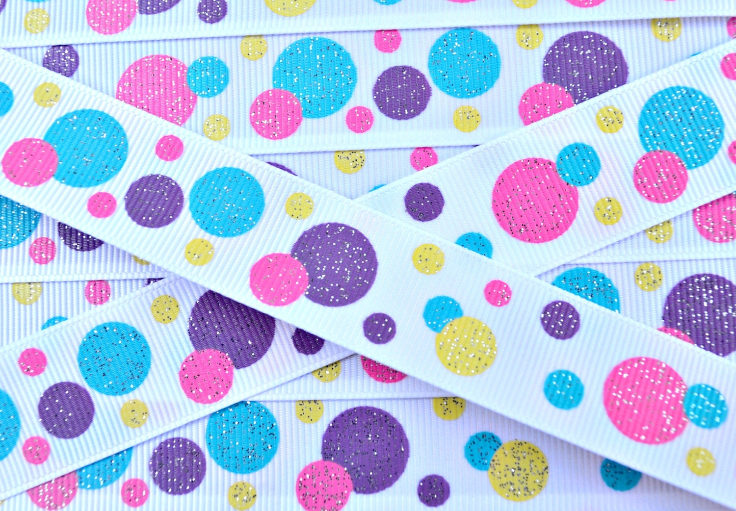 Tres Chic Princess glitter sparkly dots on 7/8" grosgrain ribbon- Back to school