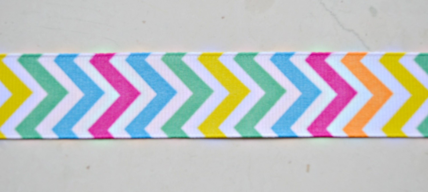 Bright chevron rainbow striped 7/8" grosgrain ribbon- Easter Il_570xn