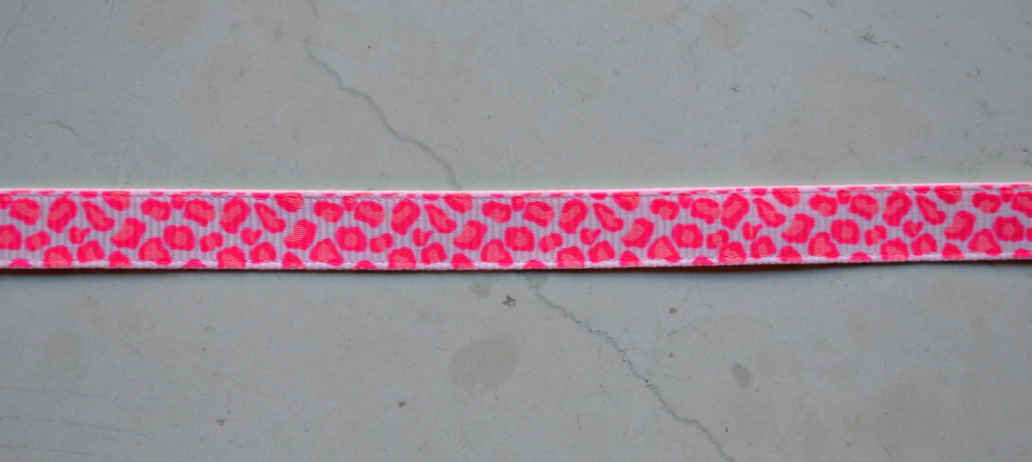 Hot Pink leopard print spots on pink 3/8 inch grosgrain ribbon Il_570xn