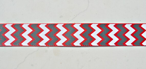 Red & black chevron on white 7/8" grosgrain ribbon Il_570xn