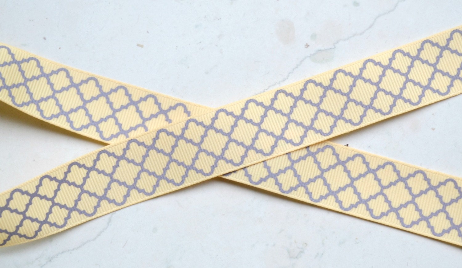 Chamois yellow with silver quatrefoil 7/8" grosgrain ribbon- wedding Il_570xn