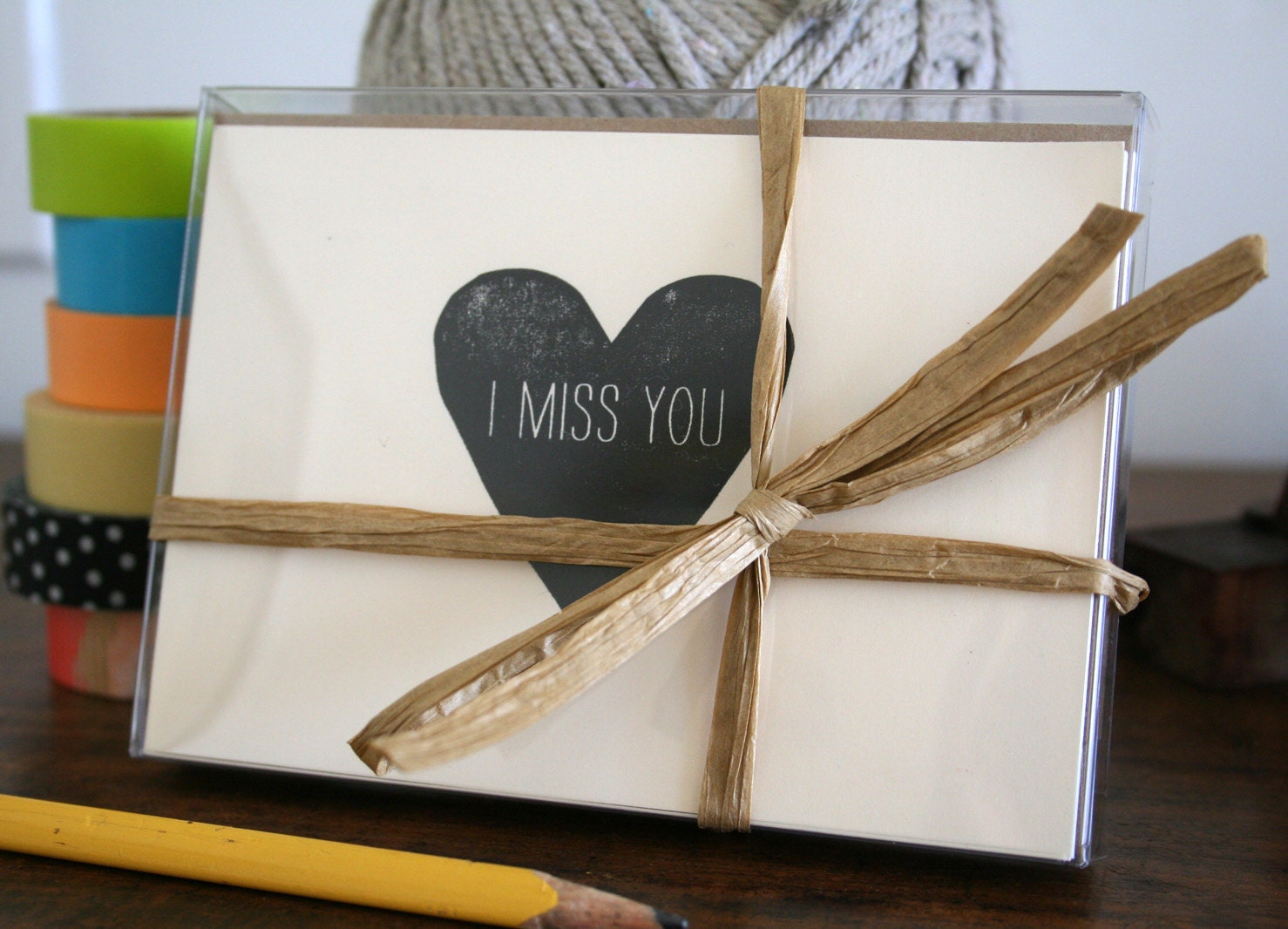 I Miss You / Set of 6 / Letterpress Printed Notecards
