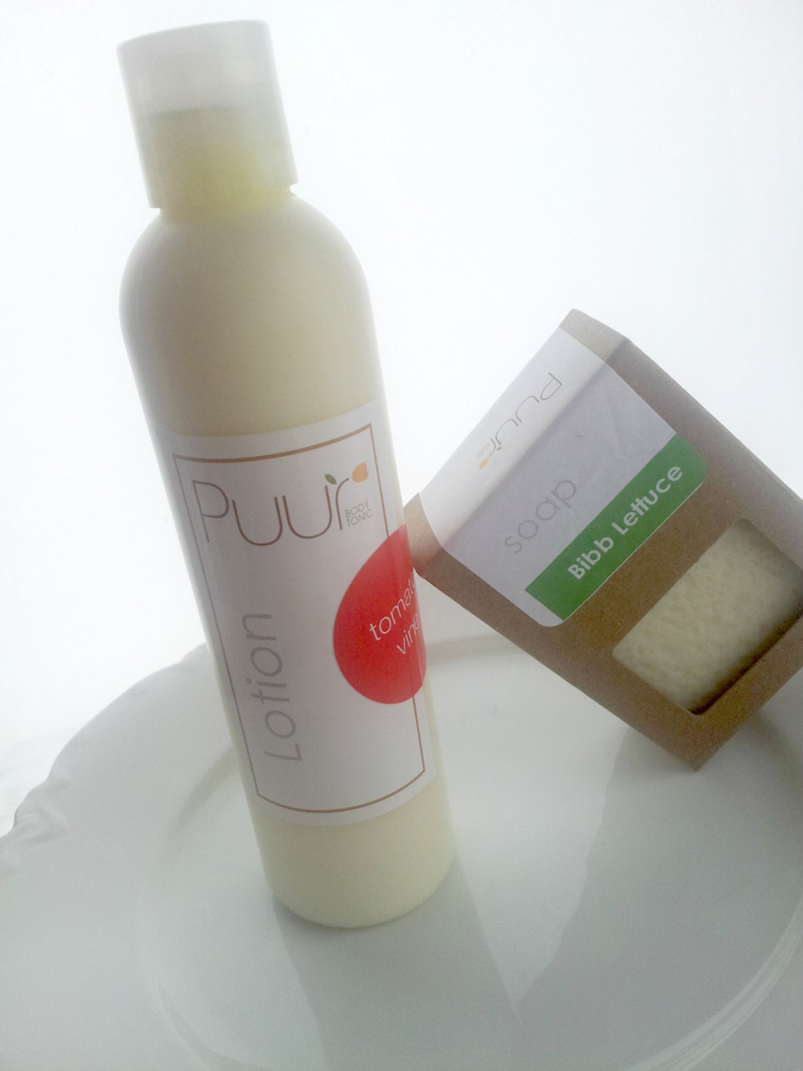 Bath Set - Summer Garden - Lettuce Soap and Tomato Vine Lotion Set VEGAN Foodie Gift