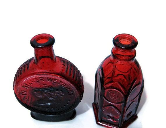 Vintage Wheaton Miniature Collectors Bottles Red Glass