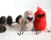 Pair of Cardinals Christmas Tree Ornaments, Holiday Gift Set, Needle Felted Bird Decorations