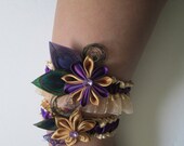 Bride's Wedding Garters, Gold Garters, Purple Garters, Peacock Garters, Organza Garters, Satin Garters, Prom Garters, Kanzashi Flower