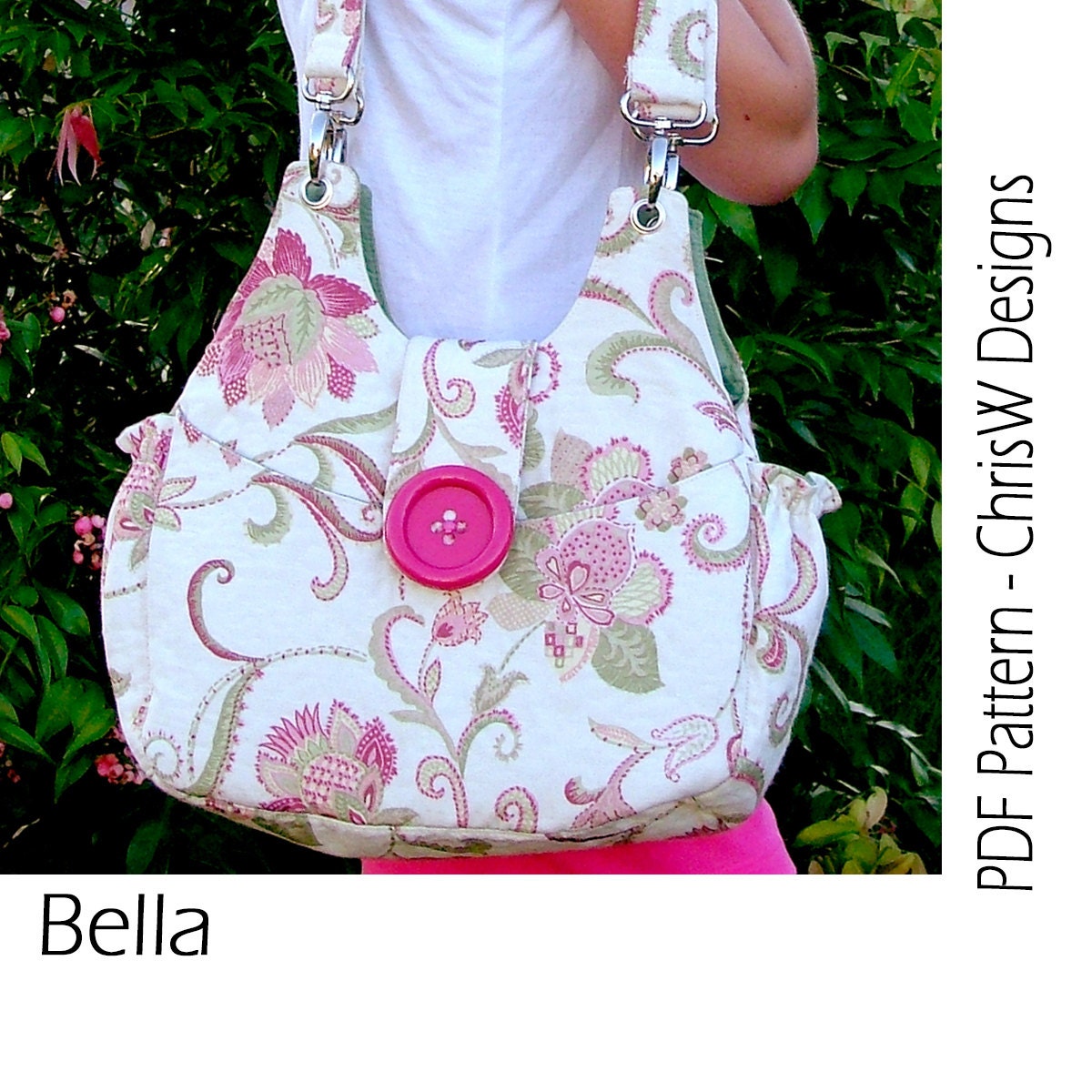 INSTANT DOWNLOAD - Purse Sewing Pattern PDF Bella by ChrisW Designs, Floral handbag or plain, designer bag you make yourself