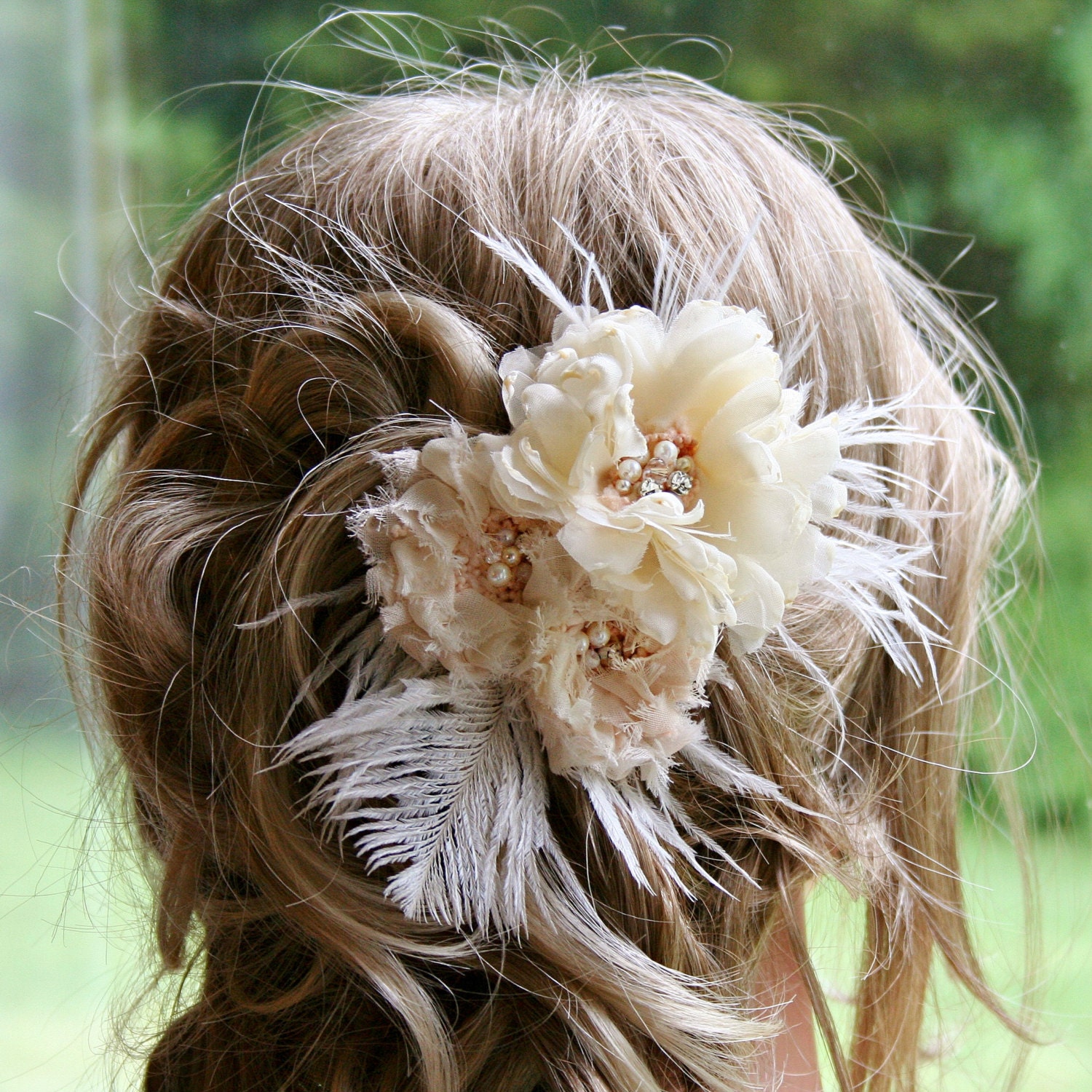 Champagne Bridal Fascinator Hair Accessory, Wedding Head Piece, Champagne Bridal Hair Flower, Pearl, Crystal, Flapper Style